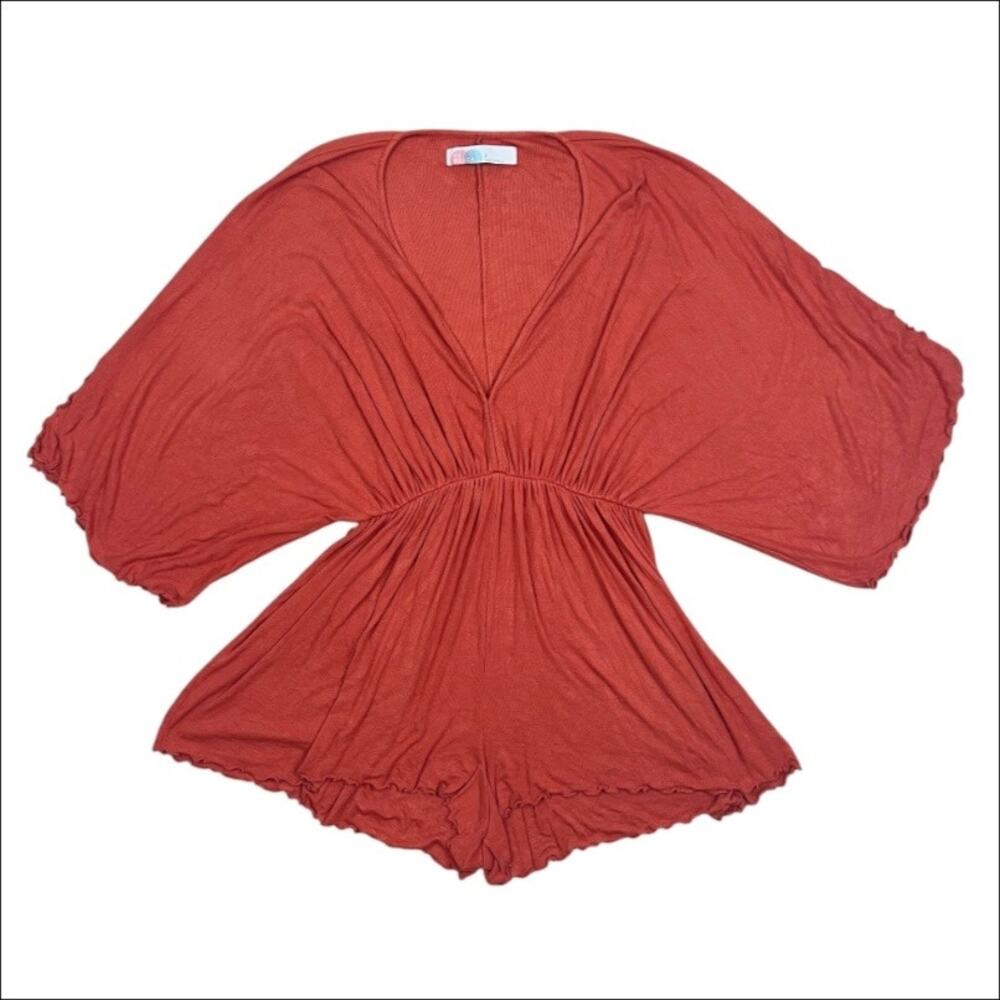 Free People Beach Deep Plunge V-Neck Gallows Romper In Orange Size Small View 2
